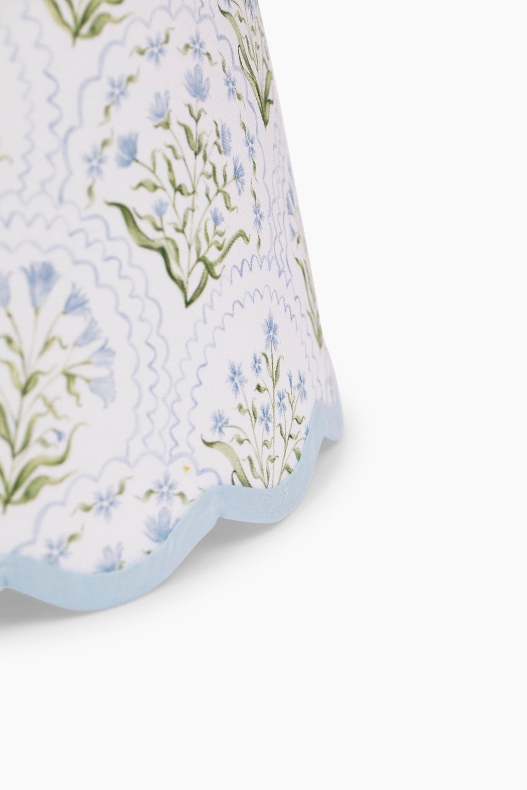 Large Cornflower Scalloped Lampshade, Blue Trim