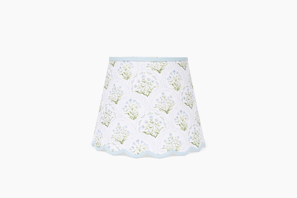 Large Cornflower Scalloped Lampshade, Blue Trim