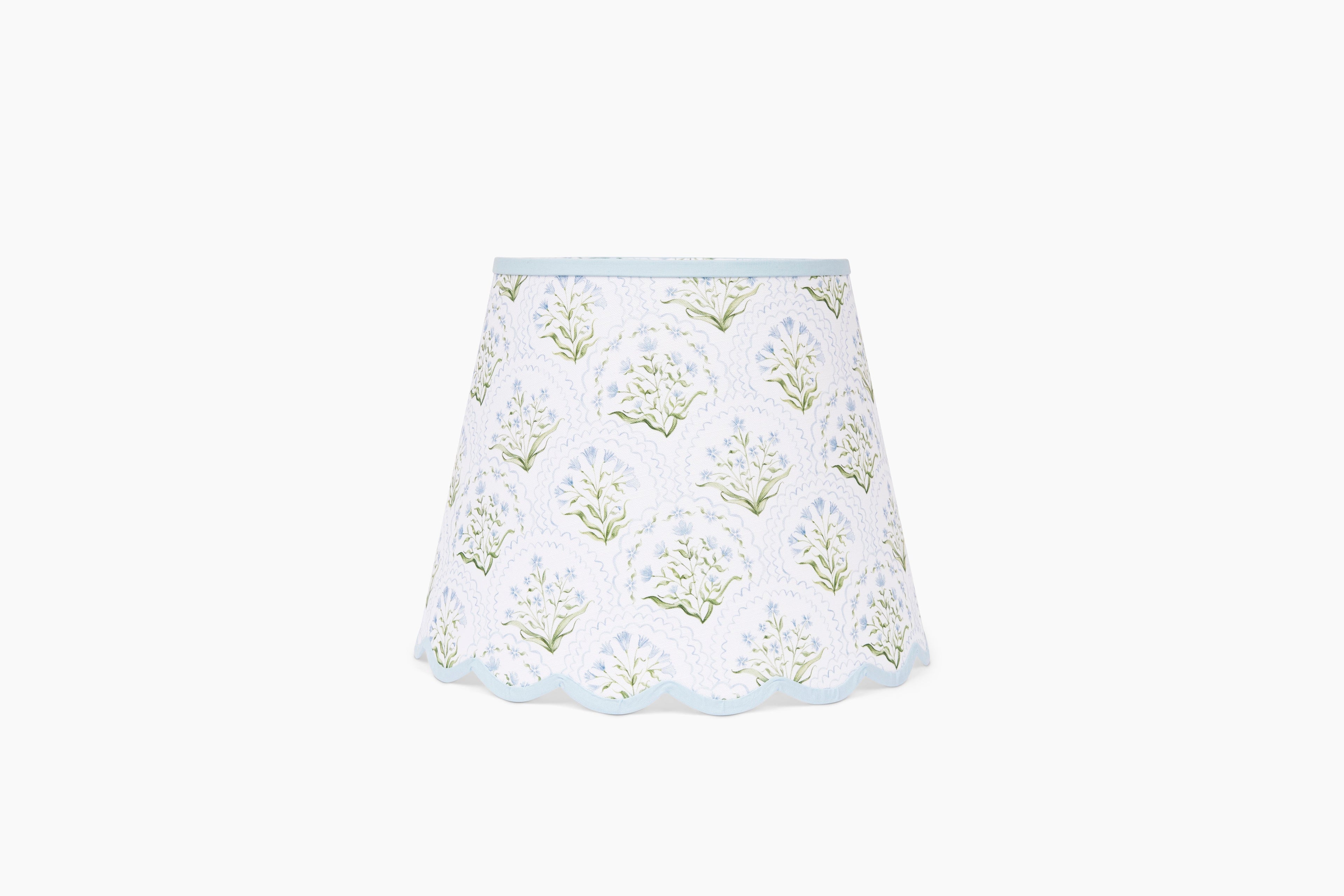 Large Cornflower Scalloped Lampshade, Blue Trim