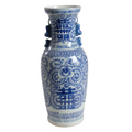 Blue and White Porcelain Double Happiness Vase with Foo Dog Accents
