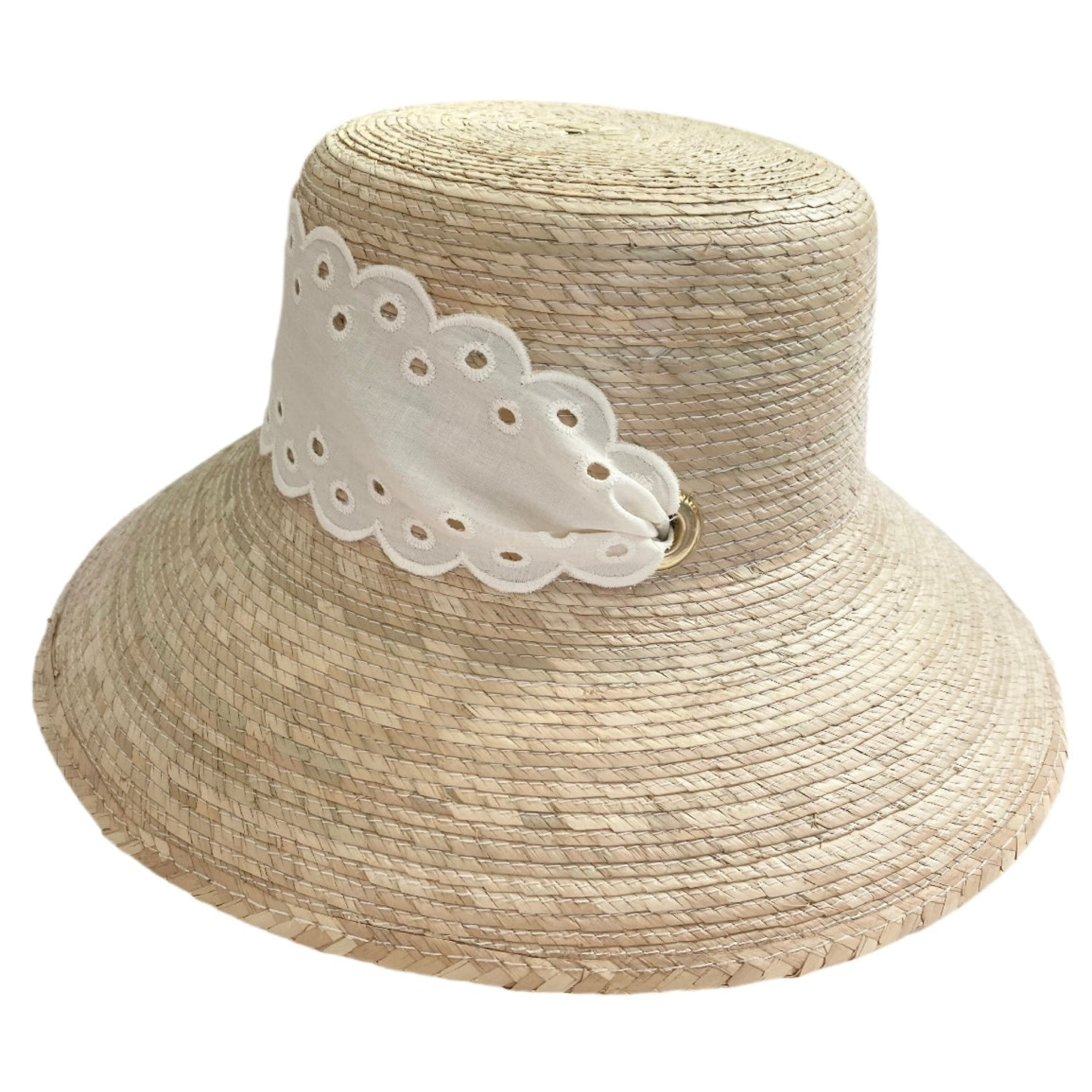 Clematis Bucket Hat - Antique Eyelet Scalloped Lace Ribbon