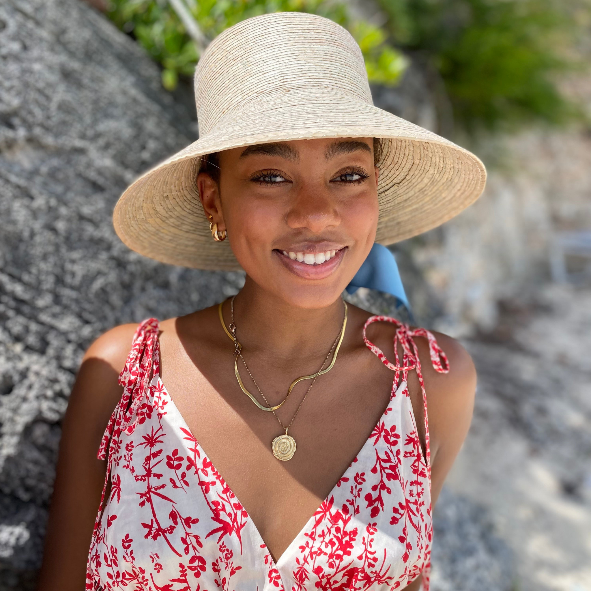 Clematis Bucket Hat - Coral Wide & Short Grosgrain Ribbon