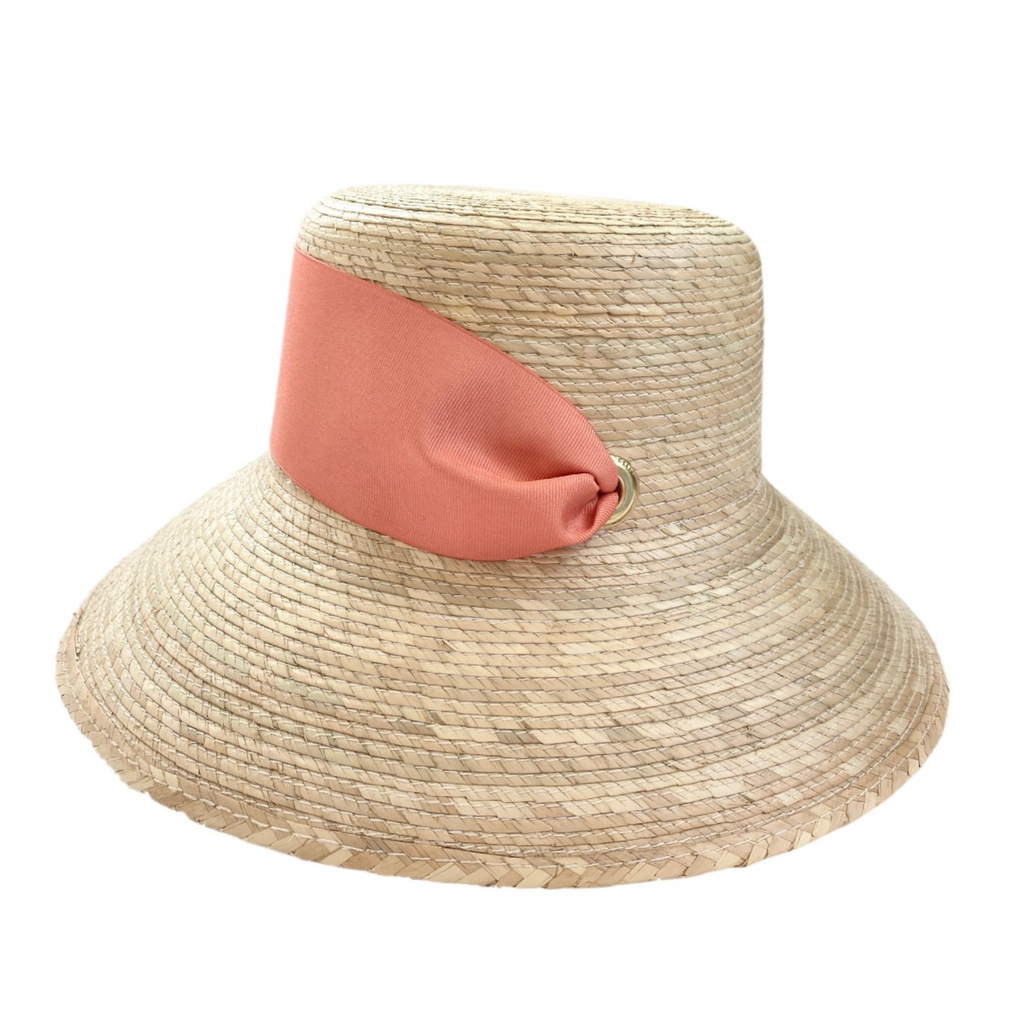 Clematis Bucket Hat - Coral Wide & Short Grosgrain Ribbon