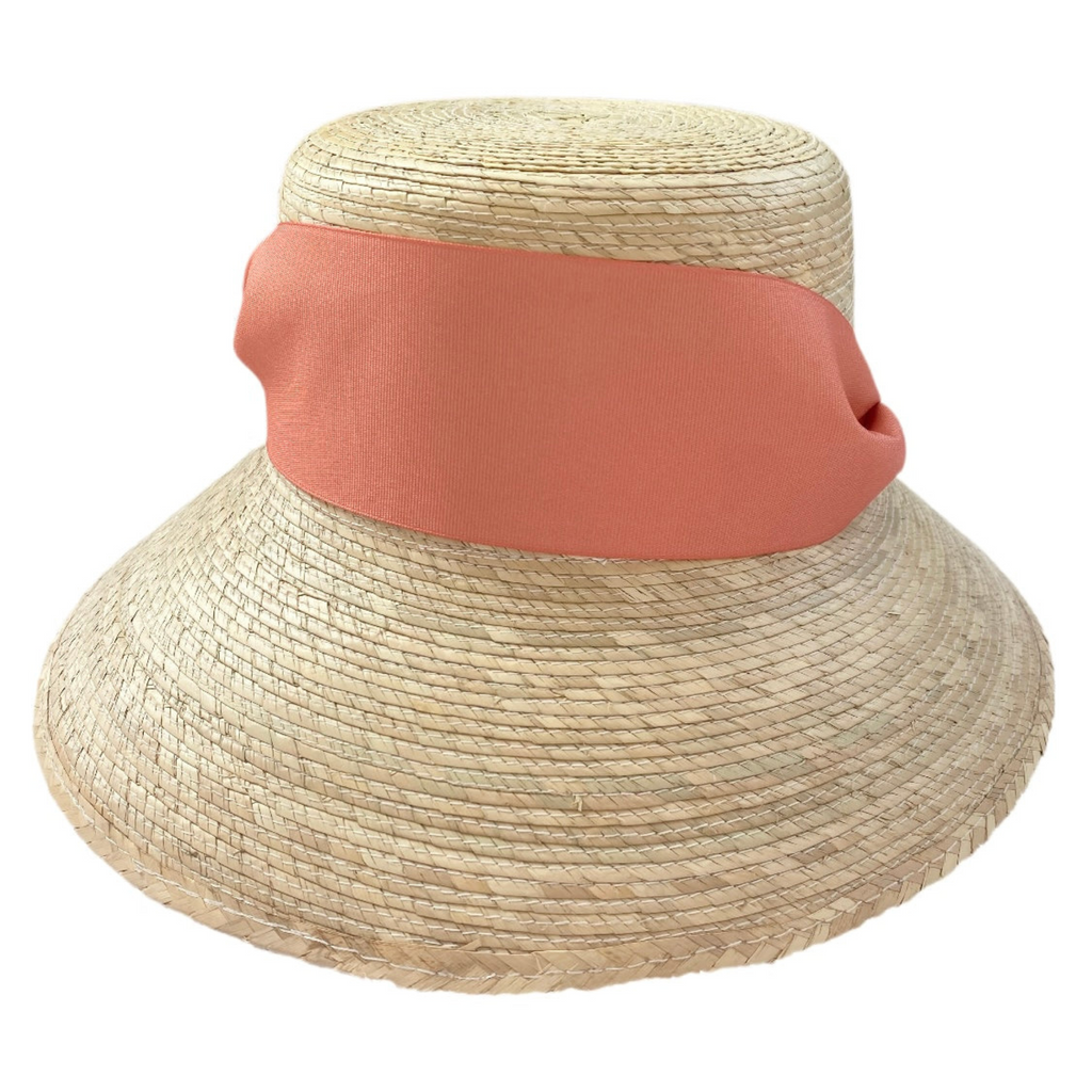 Clematis Bucket Hat - Coral Wide & Short Grosgrain Ribbon