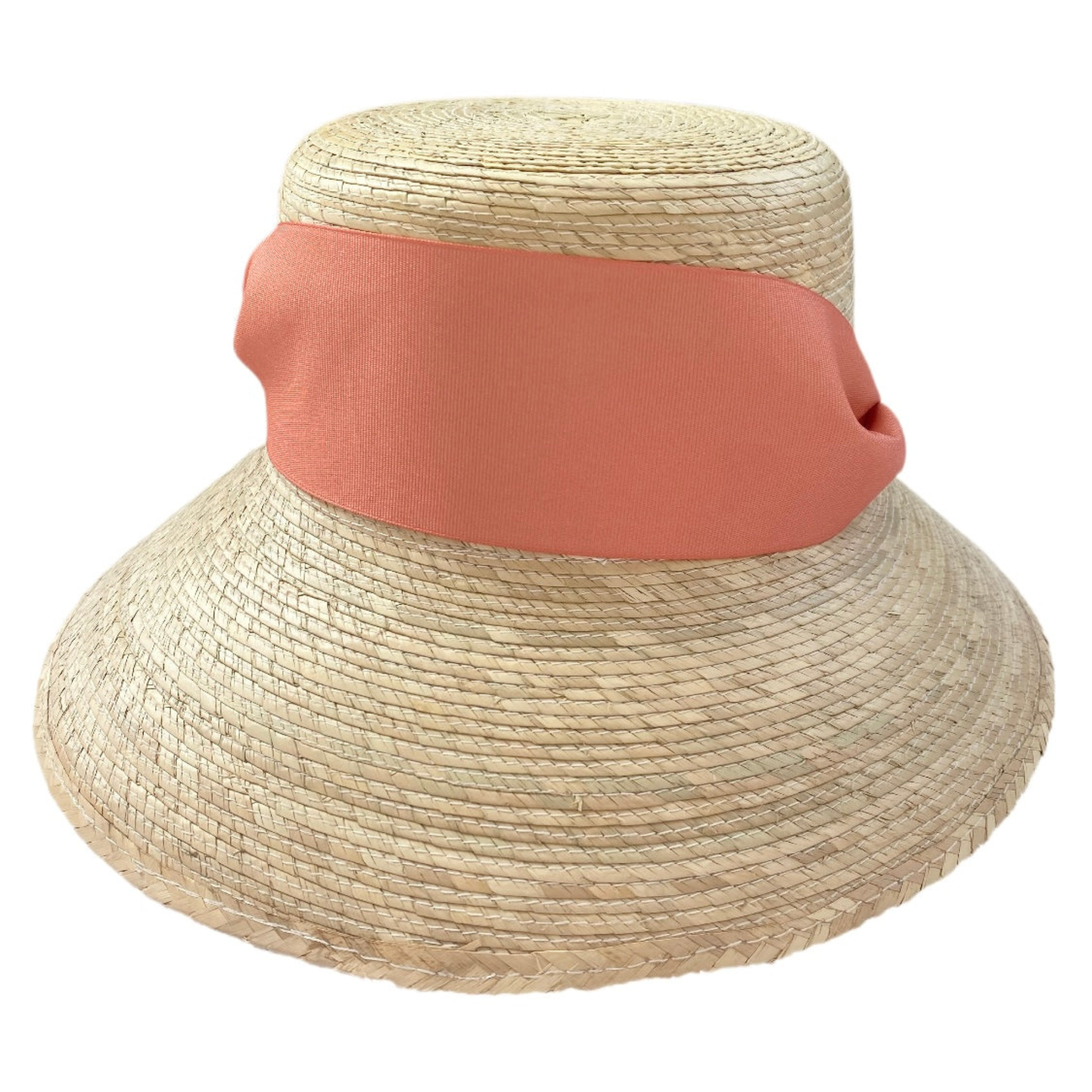 Clematis Bucket Hat - Coral Wide & Short Grosgrain Ribbon