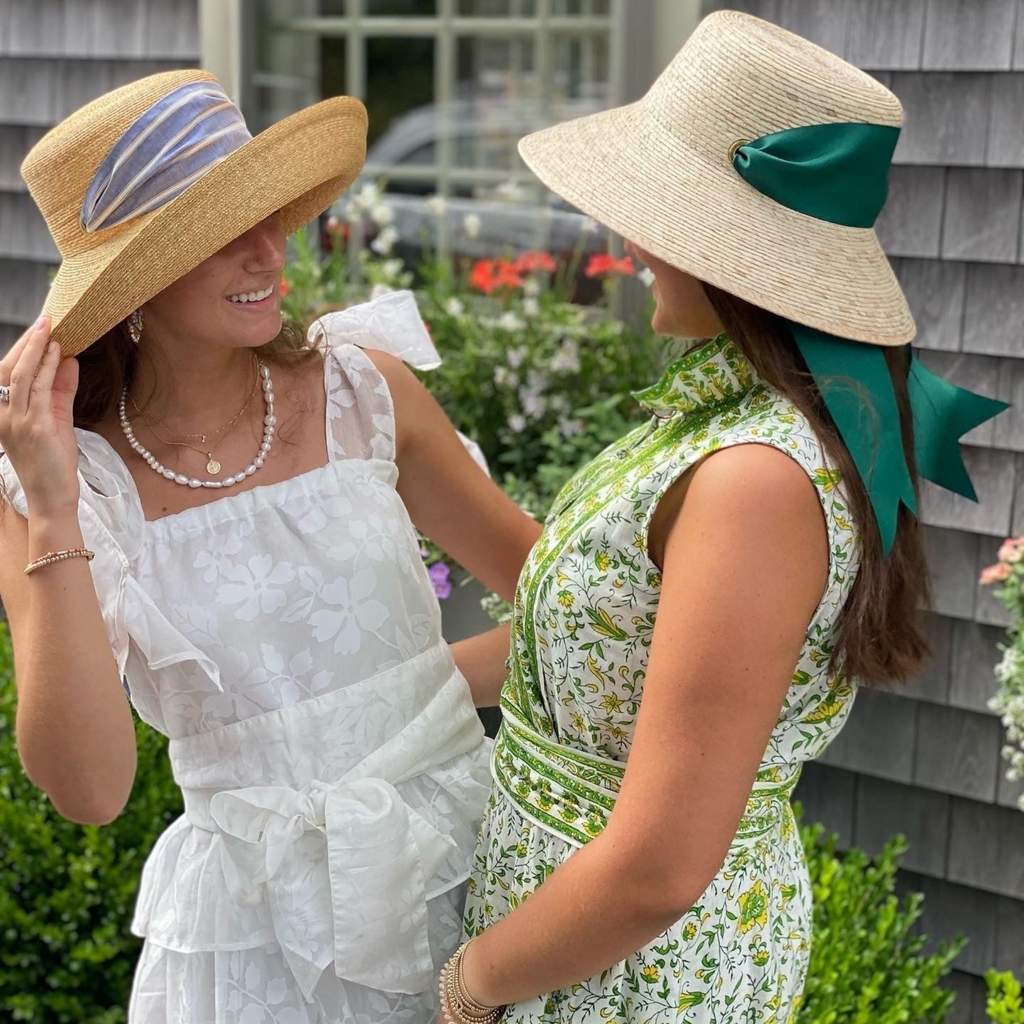 Clematis Bucket Hat - Coral Wide & Short Grosgrain Ribbon