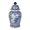 Blue and White Porcelain Canton Landscape Ginger Jar