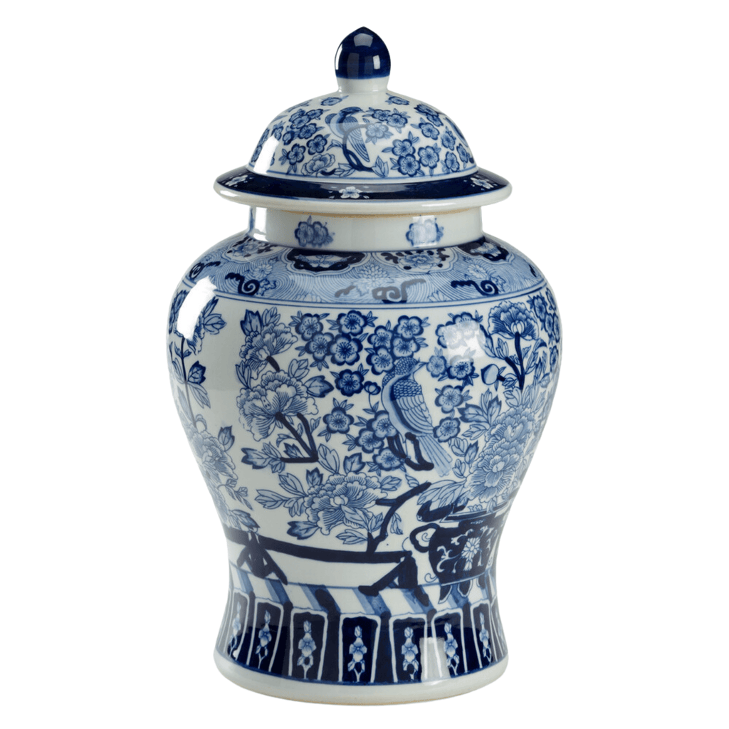 Blue and White Porcelain Floral Covered Urn