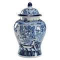 Blue and White Porcelain Floral Covered Urn
