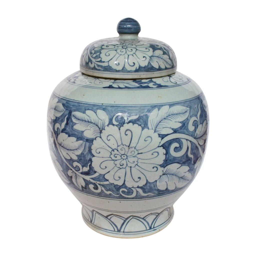 Blue and White Porcelain Lidded Peony Jar