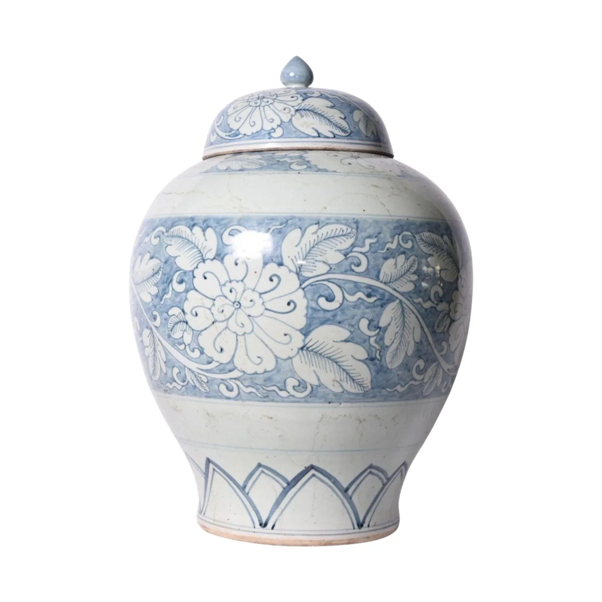 Blue and White Porcelain Lidded Peony Jar