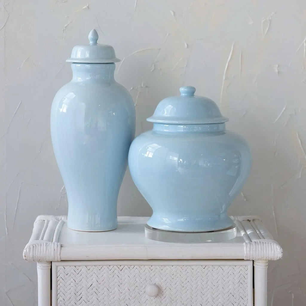 Blue Glaze Short Porcelain Lidded Ginger Jar
