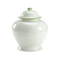Green and White Striped Porcelain Urn with Lid