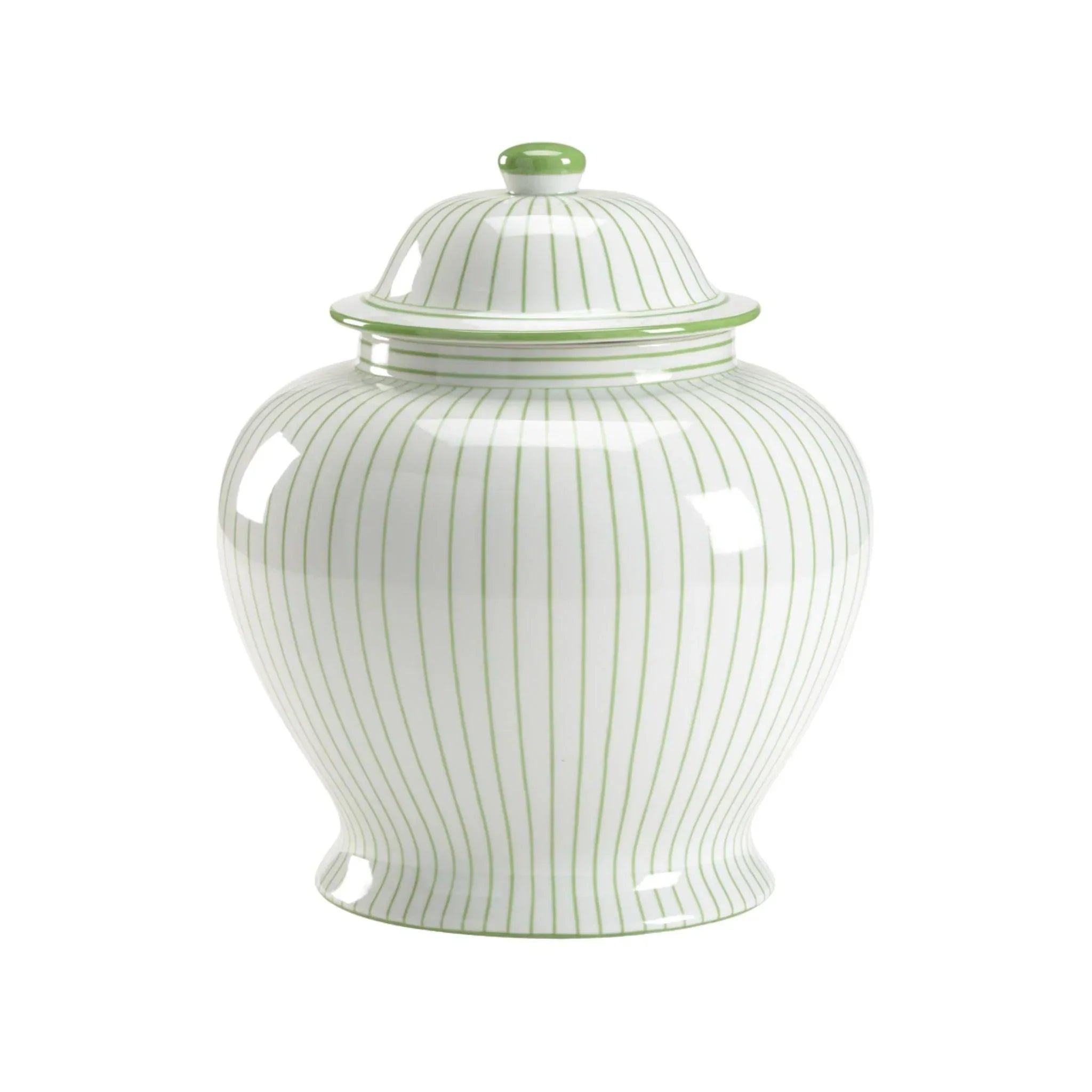 Green and White Striped Porcelain Urn with Lid